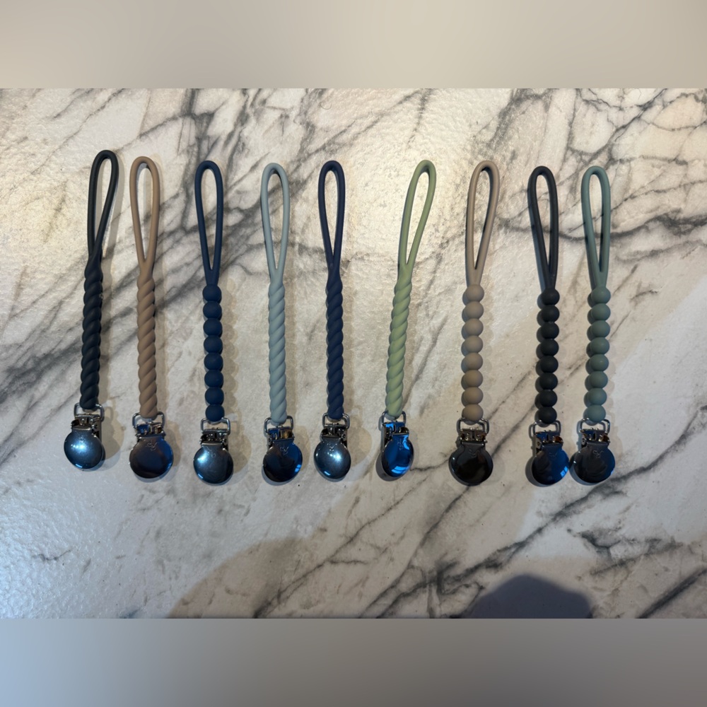Rylan & Rose Silicone Pacifier Clips — Assorted Blue, Green, Gray, Beige